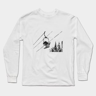 Snowboarder and a skier on the lift Long Sleeve T-Shirt